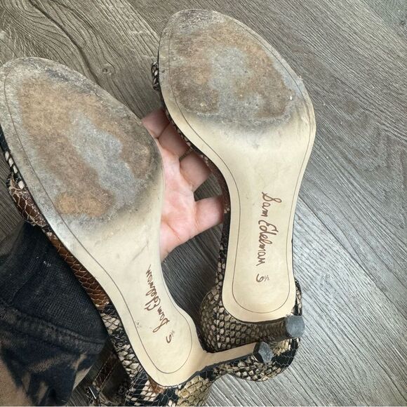 Sam Edelman | Brown Snake Print Ankle Strap Heels - Picture 8 of 9